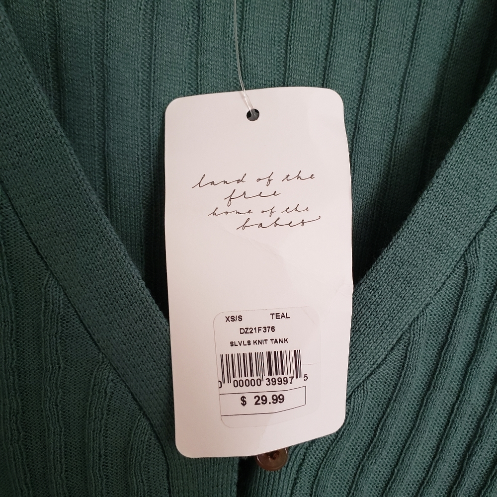 American Threads Teal Ribbed Button-Front Crop Top - Picture 6 of 8